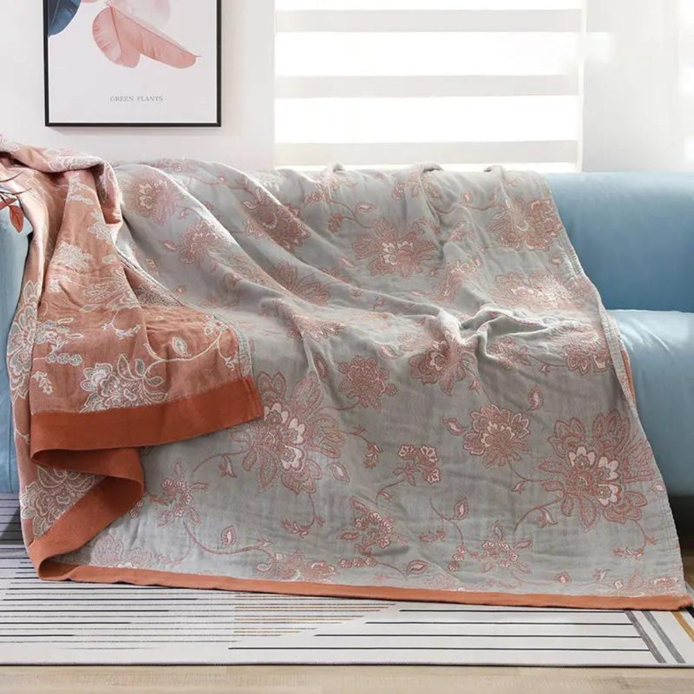 Serene Blossom Cotton Throw for Year-Round Comfort