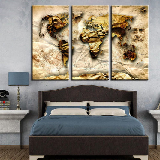 Classic Vintage World Map Canvas Art for Wall Decor