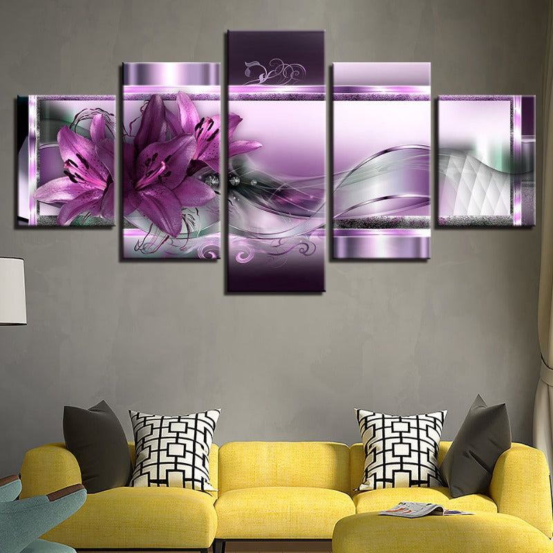 Stunning 5-Piece Canvas Art Featuring Purple Tulips