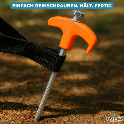 Secure Tent Anchoring in Seconds | 2+2 FREE Drill Pegs