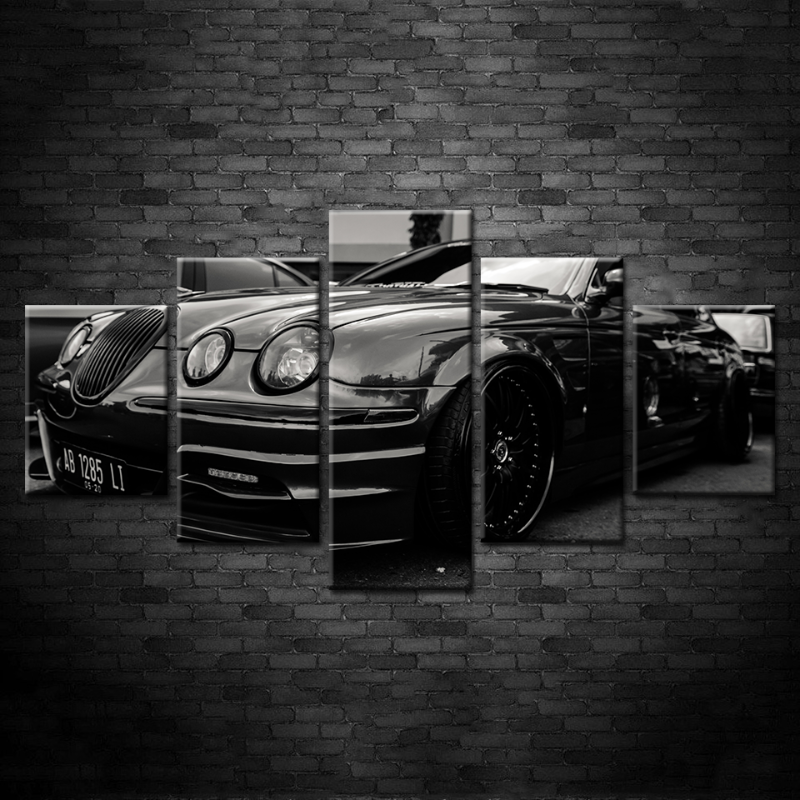 5-Piece Retro Car Canvas Wall Art with Triple Headlights