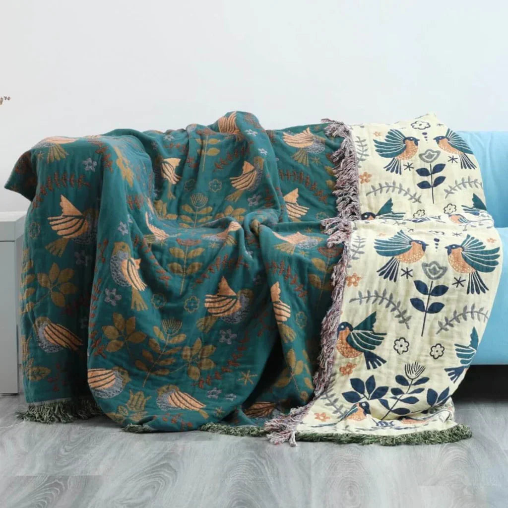 Reversible Scandinavian Blanket with Bird Pattern