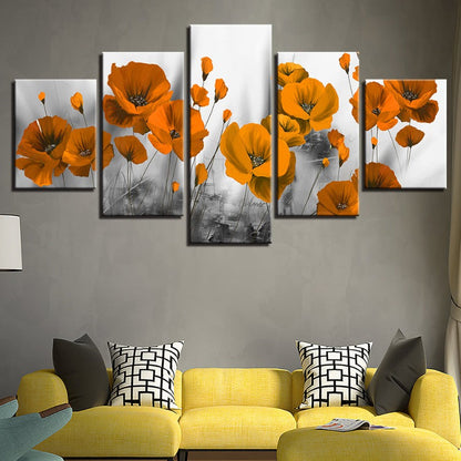 Vibrant Floral Canvas Art Set - 5 Panel Decorative Wall Decor