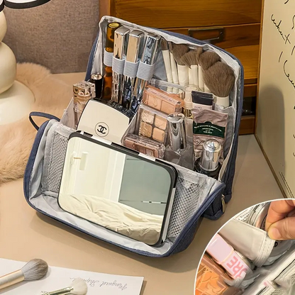 Compact Travel Makeup Organizer with Brush Holder | Waterproof & Leakproof