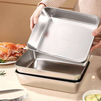 Durable Stainless Steel Square Food Storage Plate with Lid