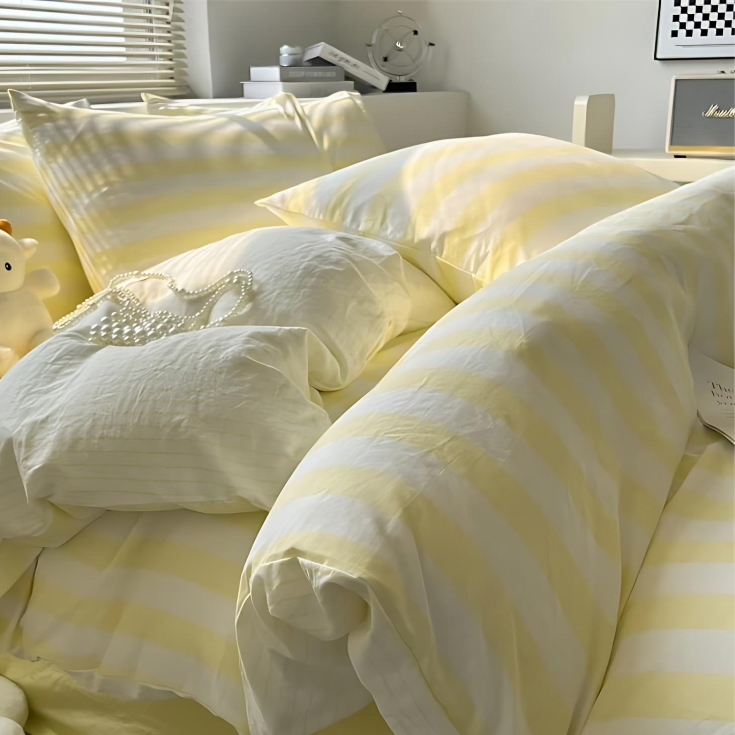 Classic Striped Bedding Set - 4 Piece Duvet Cover and Sheet