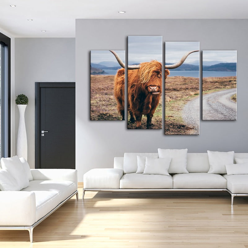 Stunning 4-Piece Rustic Cow Canvas Art Set