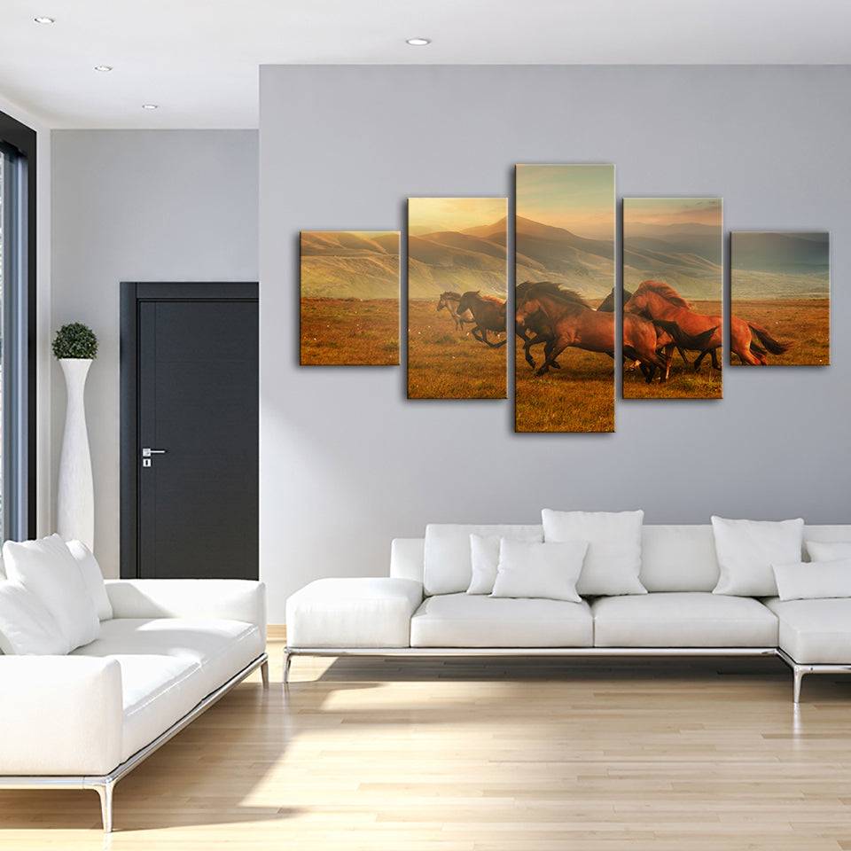 Majestic Stallions in Serene Landscape - Canvas Art Set