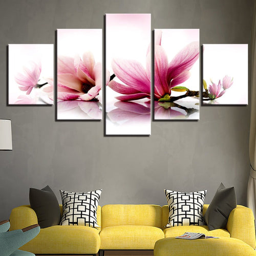 Stunning 5-Piece Floral Canvas Art Set in Soft Pink Tones