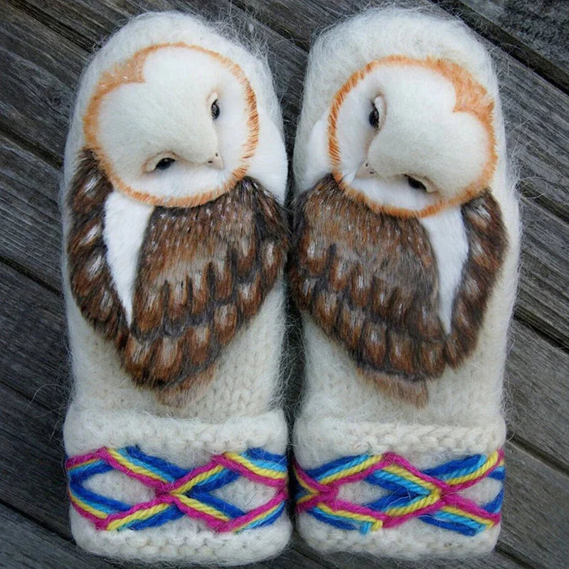 Handcrafted Winter Gloves with Adorable Owl Design