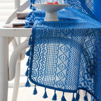 Elegant Crochet Lace Privacy Curtain with Tassels