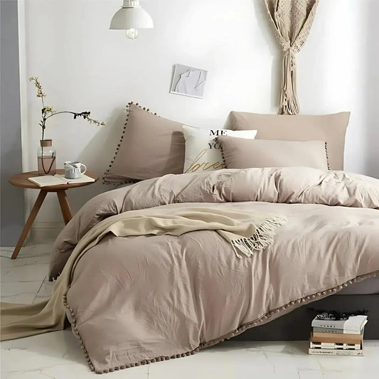 Nordic Quilt Cover Set with Pompom Trim