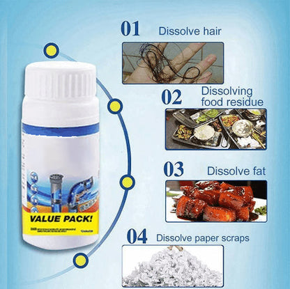 Powerful Drain Cleaner Powder with Active Foam | Eliminates Grease, Hair & Blockages | Odor Neutralization | Ideal for Sinks, Showers & Balconies