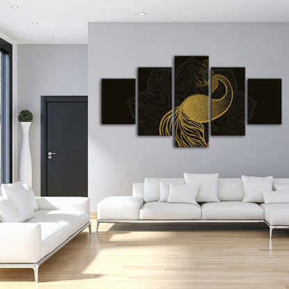 Stunning 5-Piece Peacock Mandala Canvas Artwork