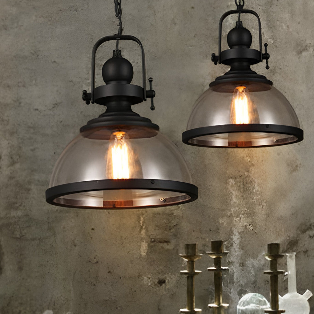 Industrial Retro Pendant Ceiling Light with Antique Glass and Iron Design