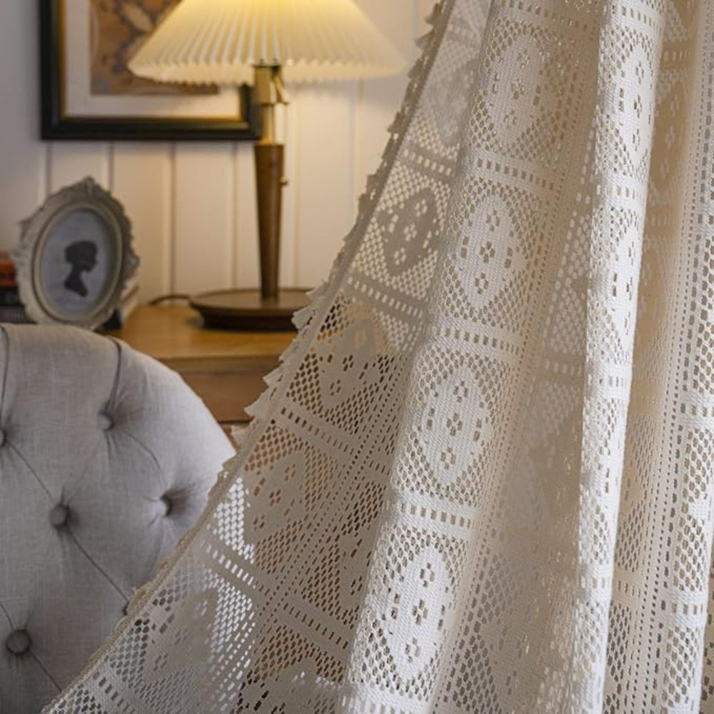 Elegant Lace Diamond Pattern Window Drapes