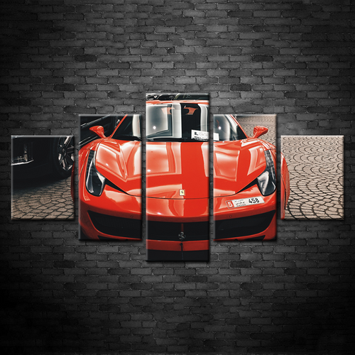 Vibrant 5-Piece Canvas Art of Classic Red Automobile