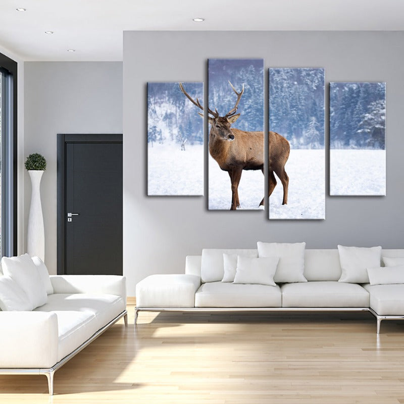 Tranquil Winter Deer - 4 Panel Canvas Artwork