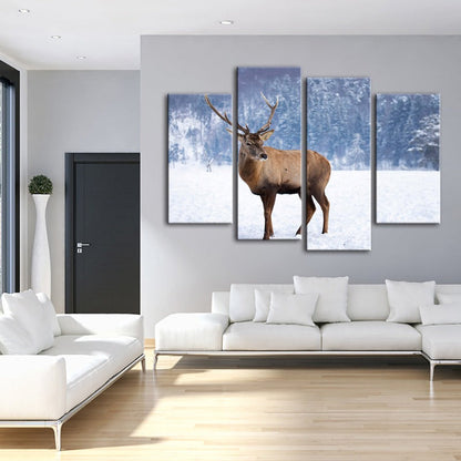 Tranquil Winter Deer - 4 Panel Canvas Artwork