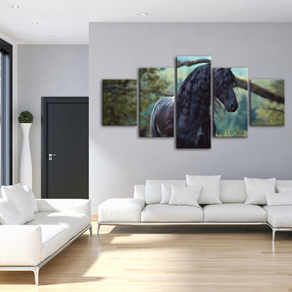 Majestic Horse in Forest - 5 Panel Canvas Art for Home Decor
