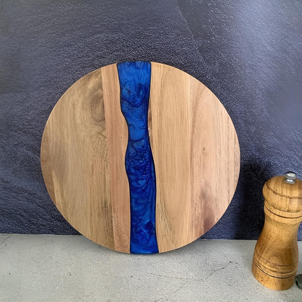 Elegant Acacia Wood Circular Cutting Board with Resin Design
