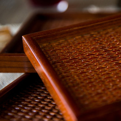 Sophisticated Rattan-Style Wooden Serving Tray