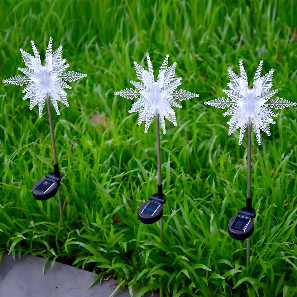 Set of 2 Solar Powered Waterproof LED Lawn Lights - Snowflake Design