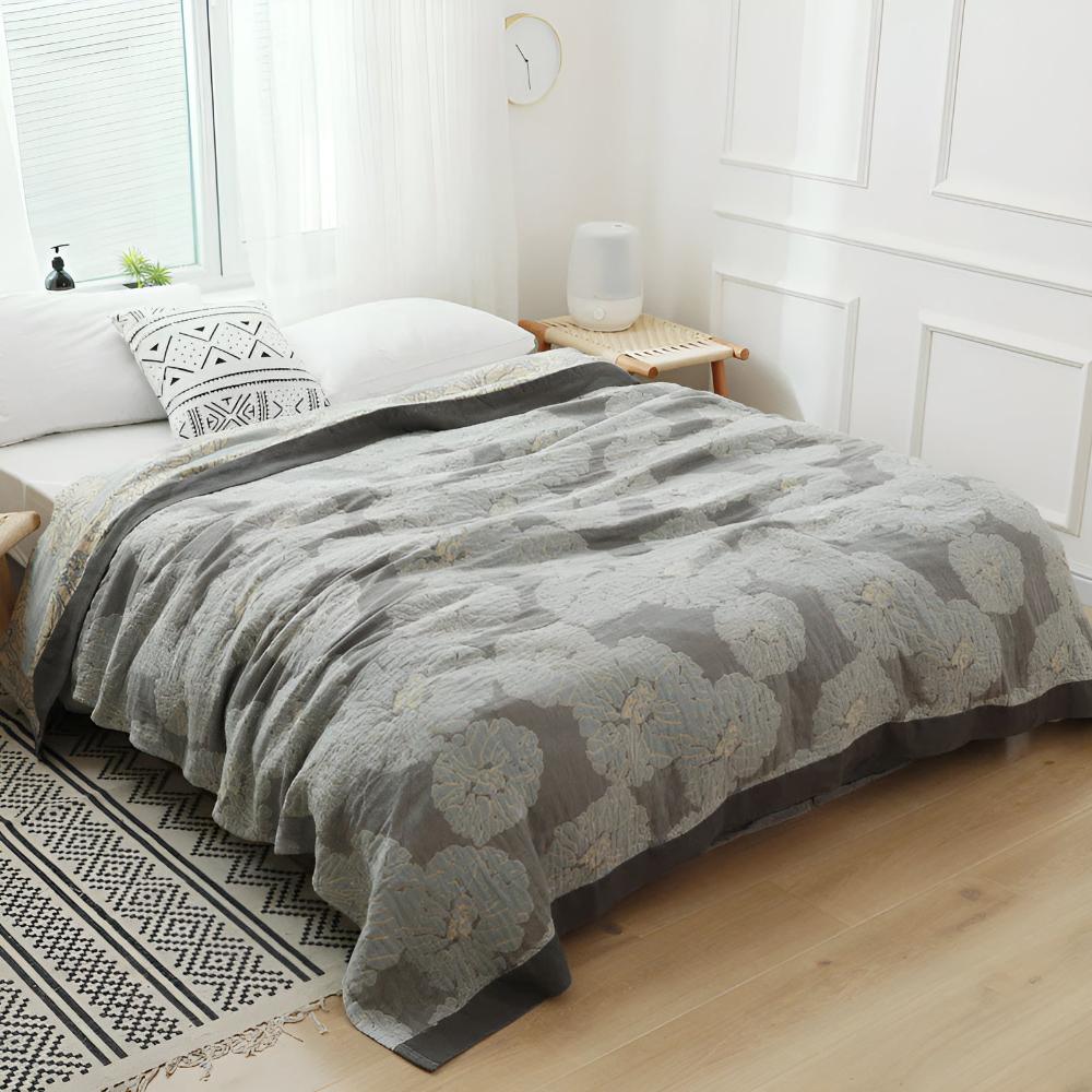 Serene Floral Cotton Throw Blanket for Year-Round Comfort