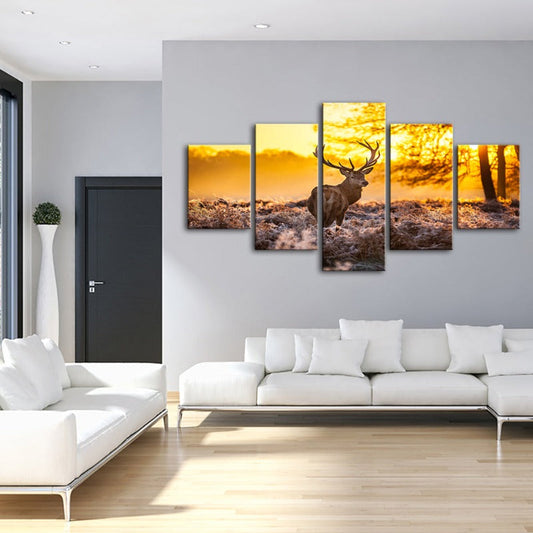 Serene Winter Deer Canvas Art - 5 Piece Set