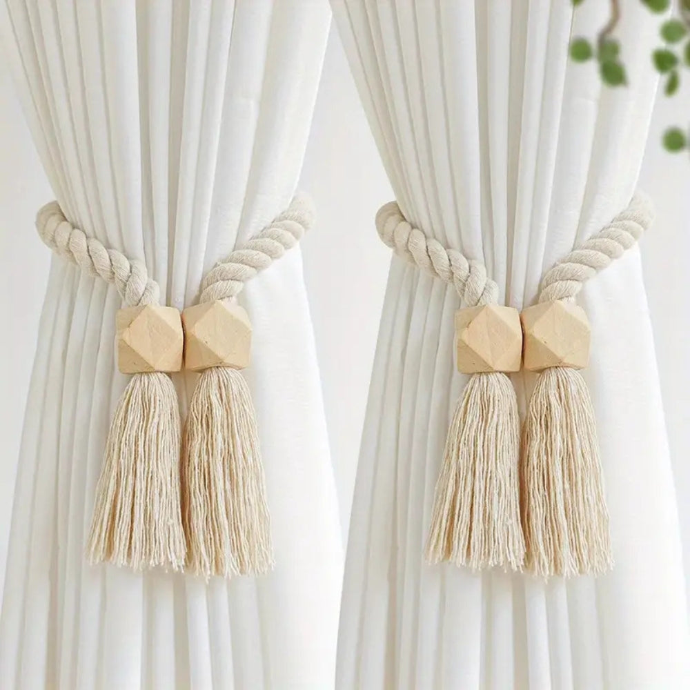 Charming Wooden Bead Curtain Holdbacks | Set of 2
