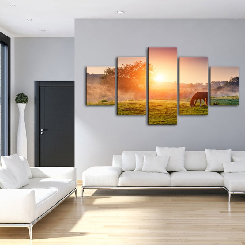 Tranquil Dawn - 5-Piece Canvas Horse Wall Art