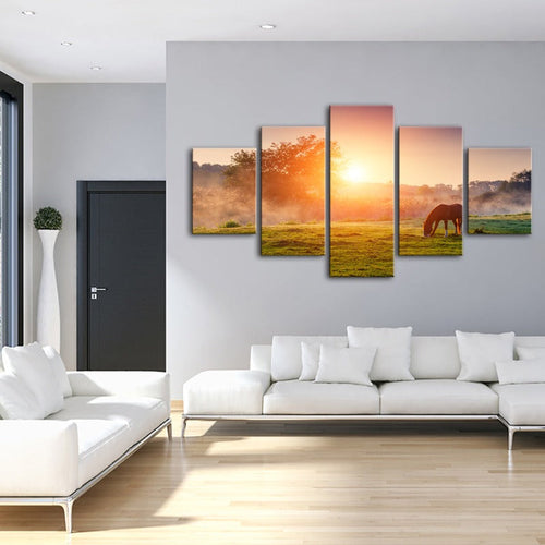 Tranquil Dawn - 5-Piece Canvas Horse Wall Art