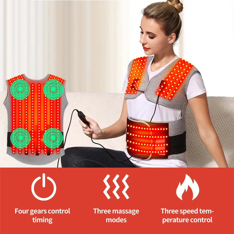Adjustable Heated Wrap for Back and Shoulders with Red Light & Vibration Massage – 3 Heat Settings