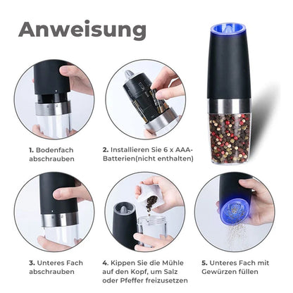 Electric Gravity-Driven Salt and Pepper Grinder