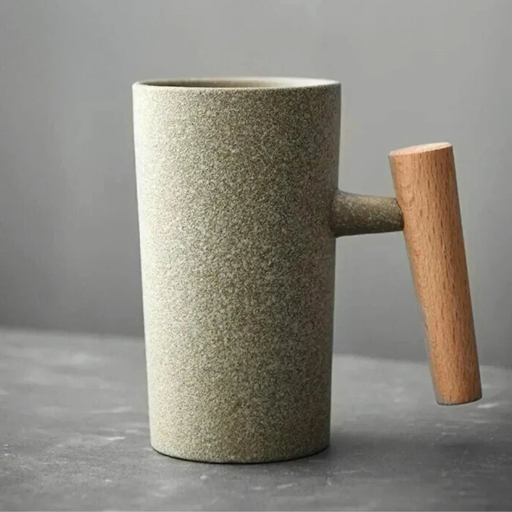 Ceramic Mug with Wooden Handle – Scandinavian Minimalist Design
