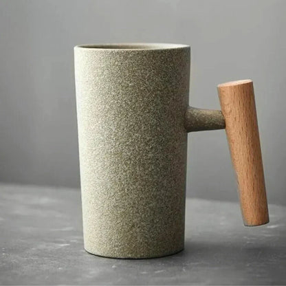 Ceramic Mug with Wooden Handle – Scandinavian Minimalist Design