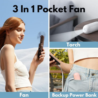 Portable 3-in-1 Mini Fan – USB Rechargeable, Foldable for Travel & Outdoors