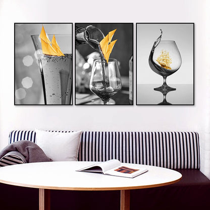 Boat Wall Art Canvas Painting with Black Wine Glass Design