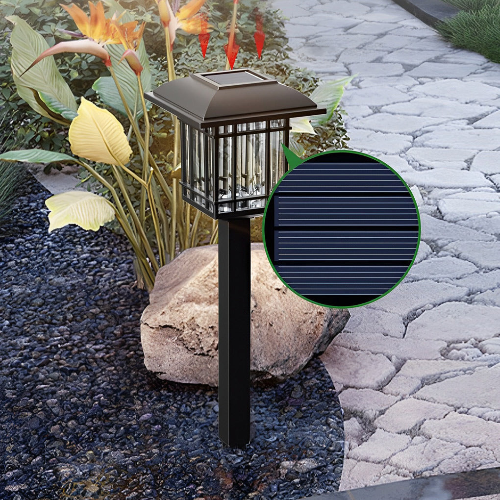 Set of 2 Black Waterproof LED Solar Lawn Lights in Vintage Square Design