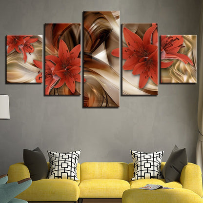 Vibrant Floral Canvas Art Set - 5 Piece Wall Decor