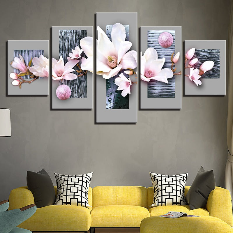 Exquisite Floral Canvas Art Set on Blue Wooden Background