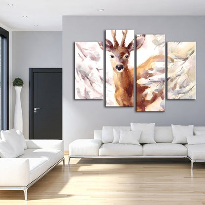 Serene Snowy Deer - 4-Piece Canvas Artwork for Home Décor