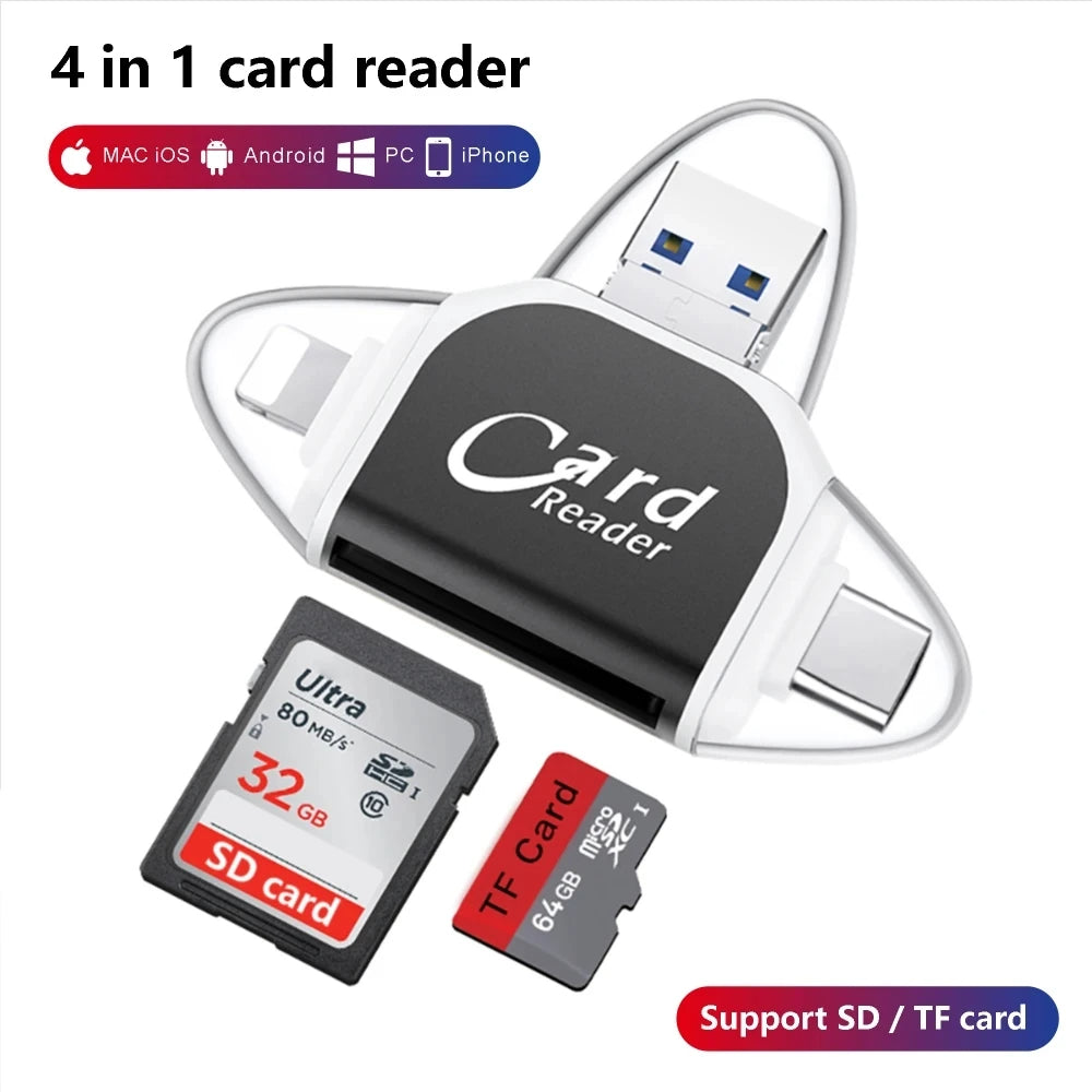 Versatile 4-in-1 Universal SD and TF Card Reader