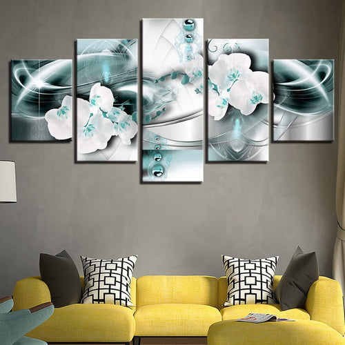 Serene Blue Floral Canvas Art - 5 Panel Wall Décor