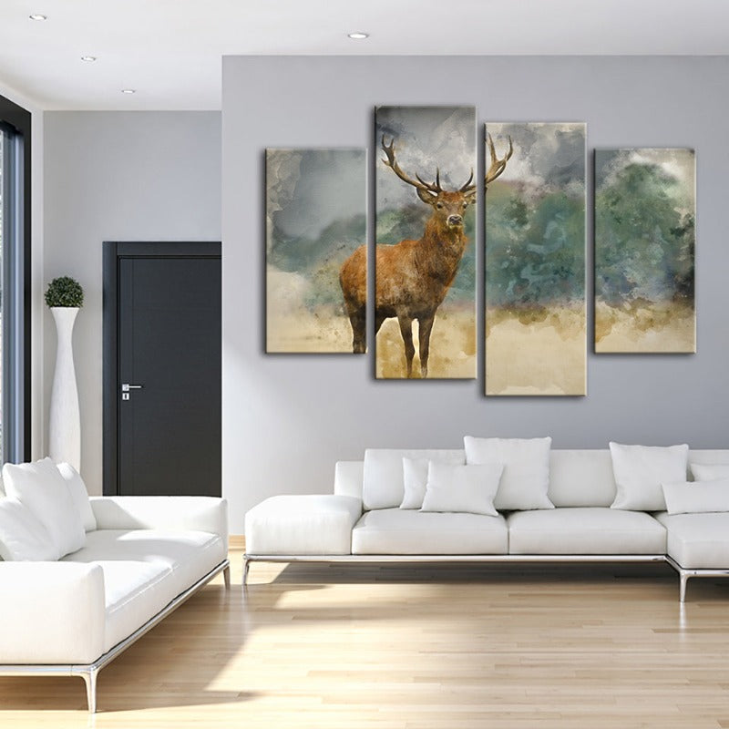 Serene Canvas Artwork Featuring Majestic Deer - 4 Piece Set