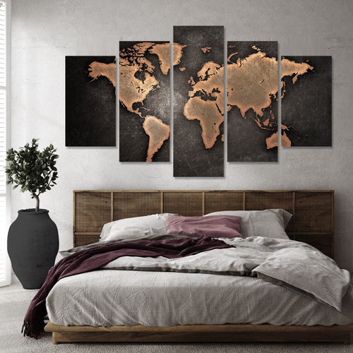 5-Piece Rustic World Map Canvas Art - Elevate Your Decor
