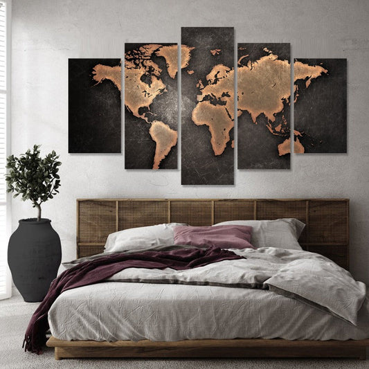 5-Piece Rustic World Map Canvas Art - Elevate Your Decor