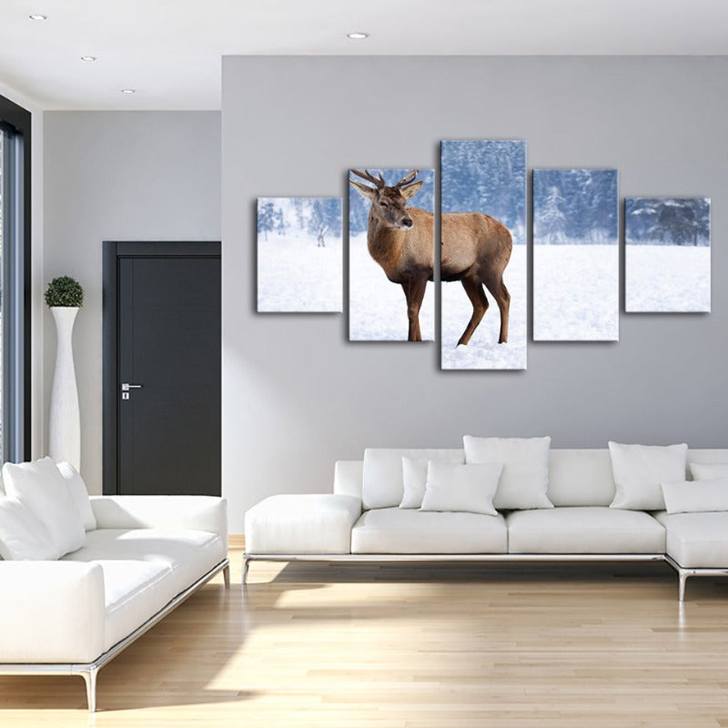 Serene Winter Deer - 5 Panel Canvas Artwork