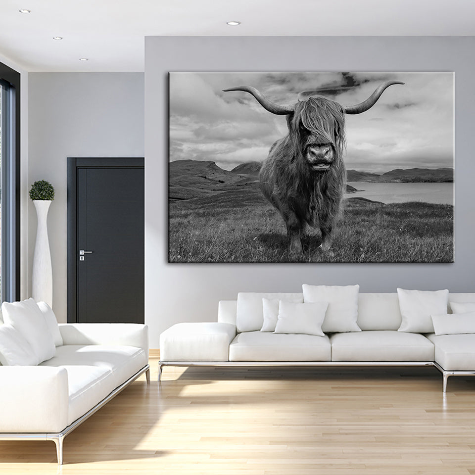 Canvas Wall Art Featuring Black and White Cow Design