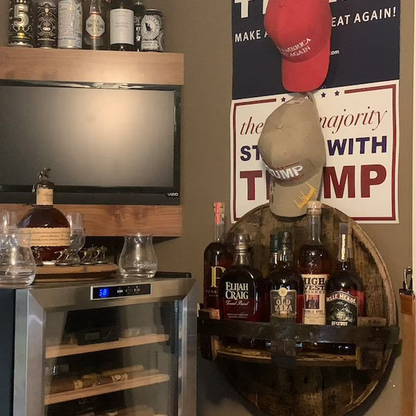 Rustic Solid Wood Design Wall Shelf for Whiskey Barrel – Round